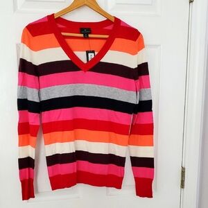 NWT Colorful Striped V-Neck Sweater (medium)